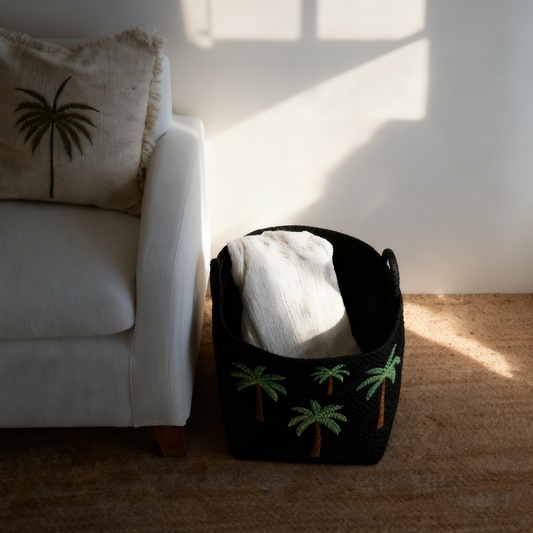 Rectangle Black Jute Storage Basket