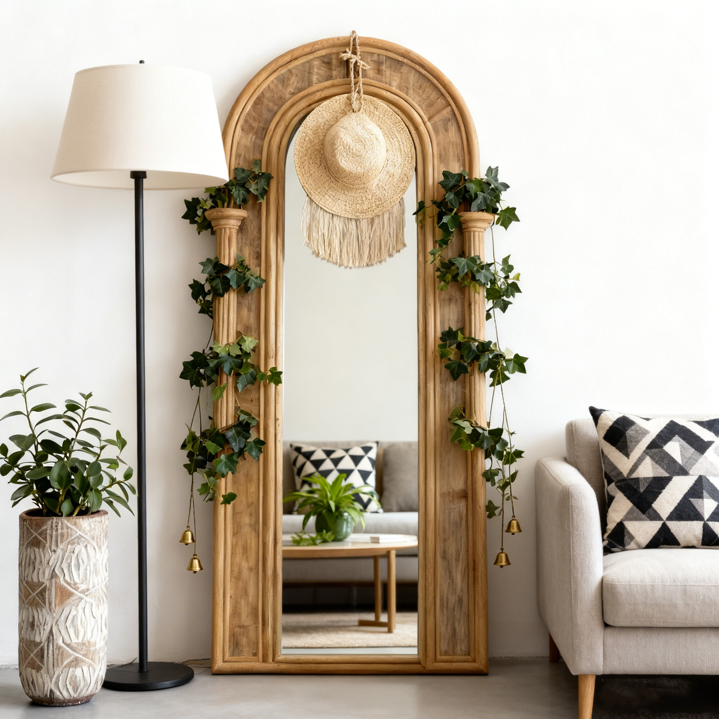 Tulum Rattan Arched Mirror - Natural
