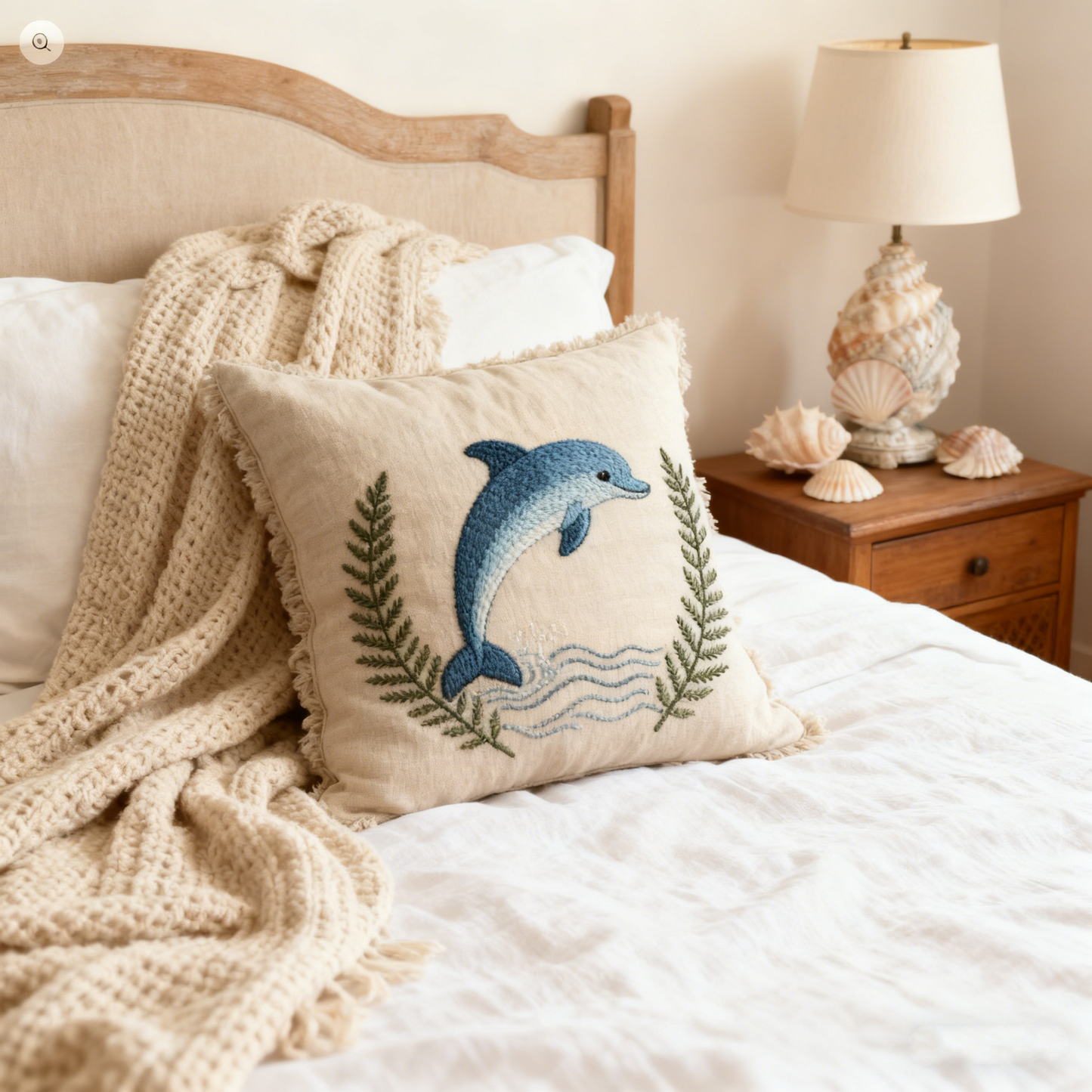 White Dolphin Freya Linen Square Cushion Cover - 55cm x 55cm