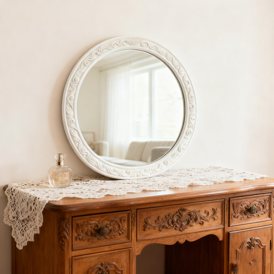Black Round Rattan Mirror