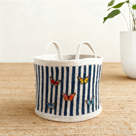Noir Jute Striped Basket