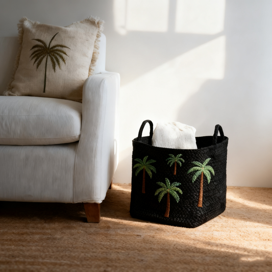 Rectangle Black Jute Storage Basket