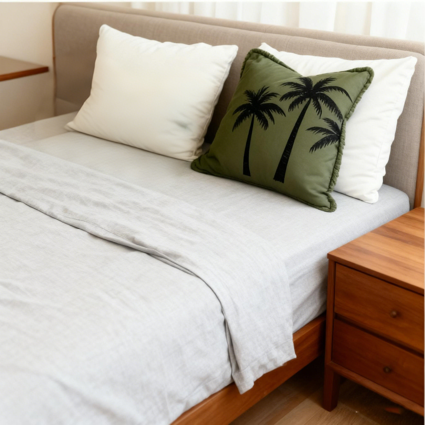 Olive Green Freya Linen Square Cushion Cover - 55cm x 55cm