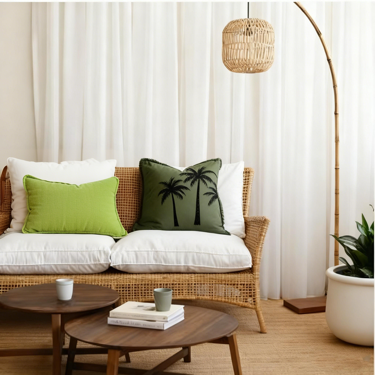 Olive Green Freya Linen Square Cushion Cover - 55cm x 55cm