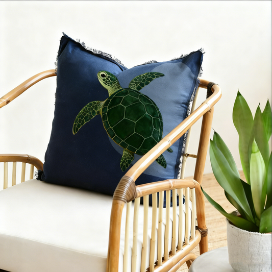 Navy Blue Turtle Freya Linen Square Cushion Cover - 55cm x 55cm
