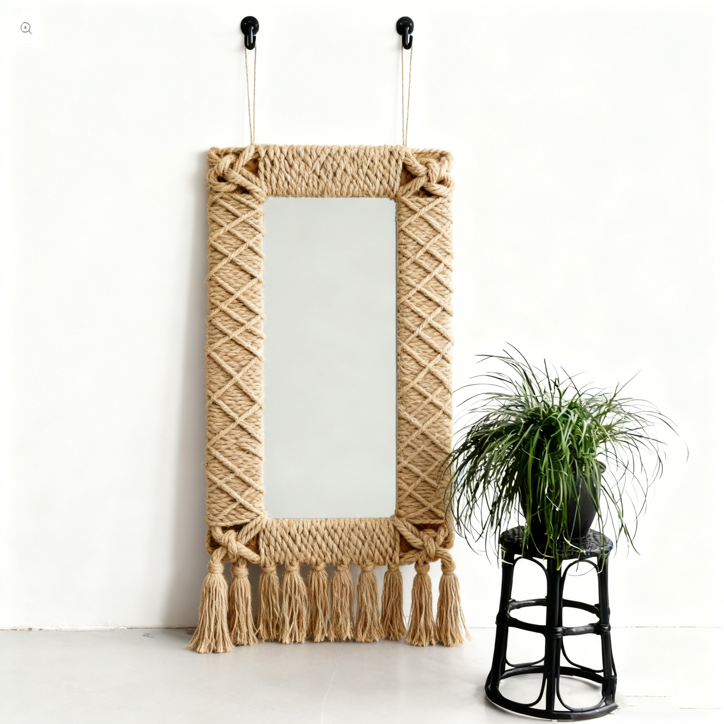 Regenerated teak tassel mirror - 80cm X 180cm