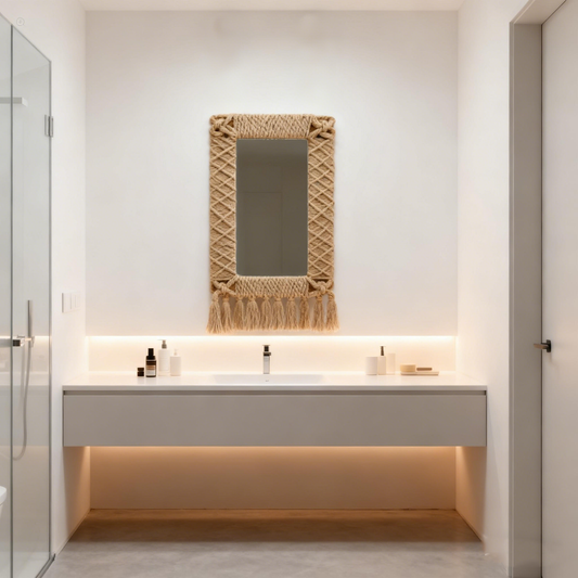 Regenerated teak tassel mirror - 80cm X 180cm