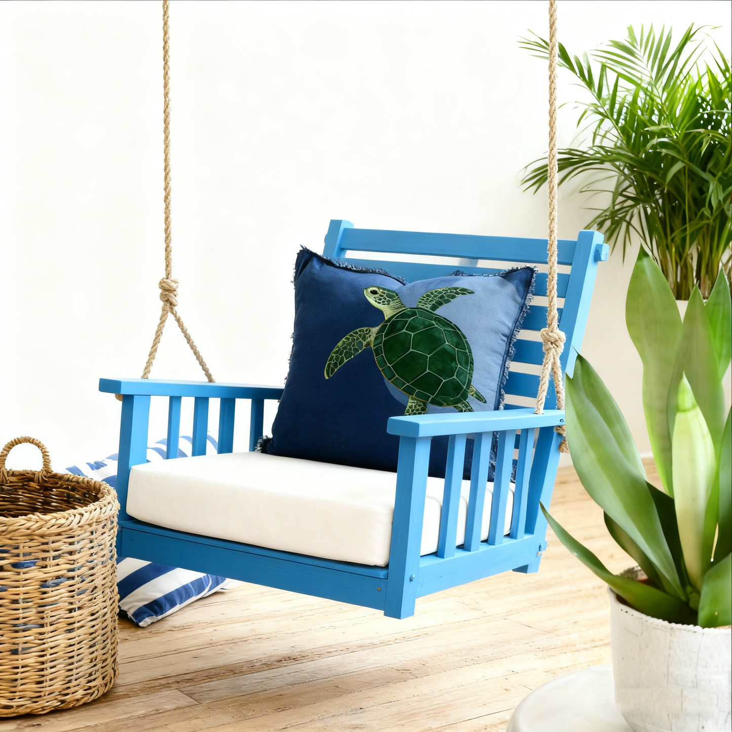 Navy Blue Turtle Freya Linen Square Cushion Cover - 55cm x 55cm