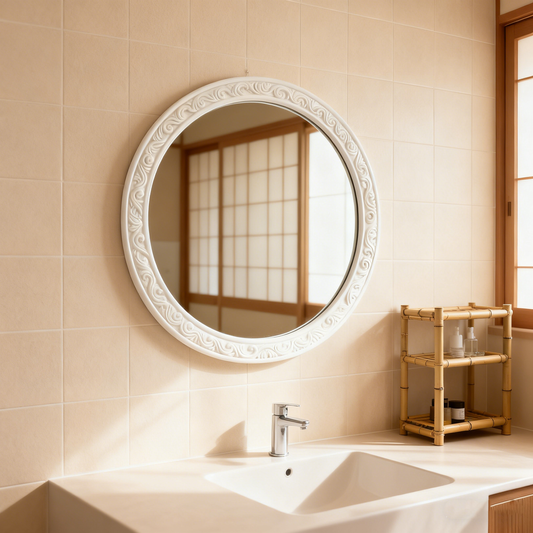 Black Round Rattan Mirror