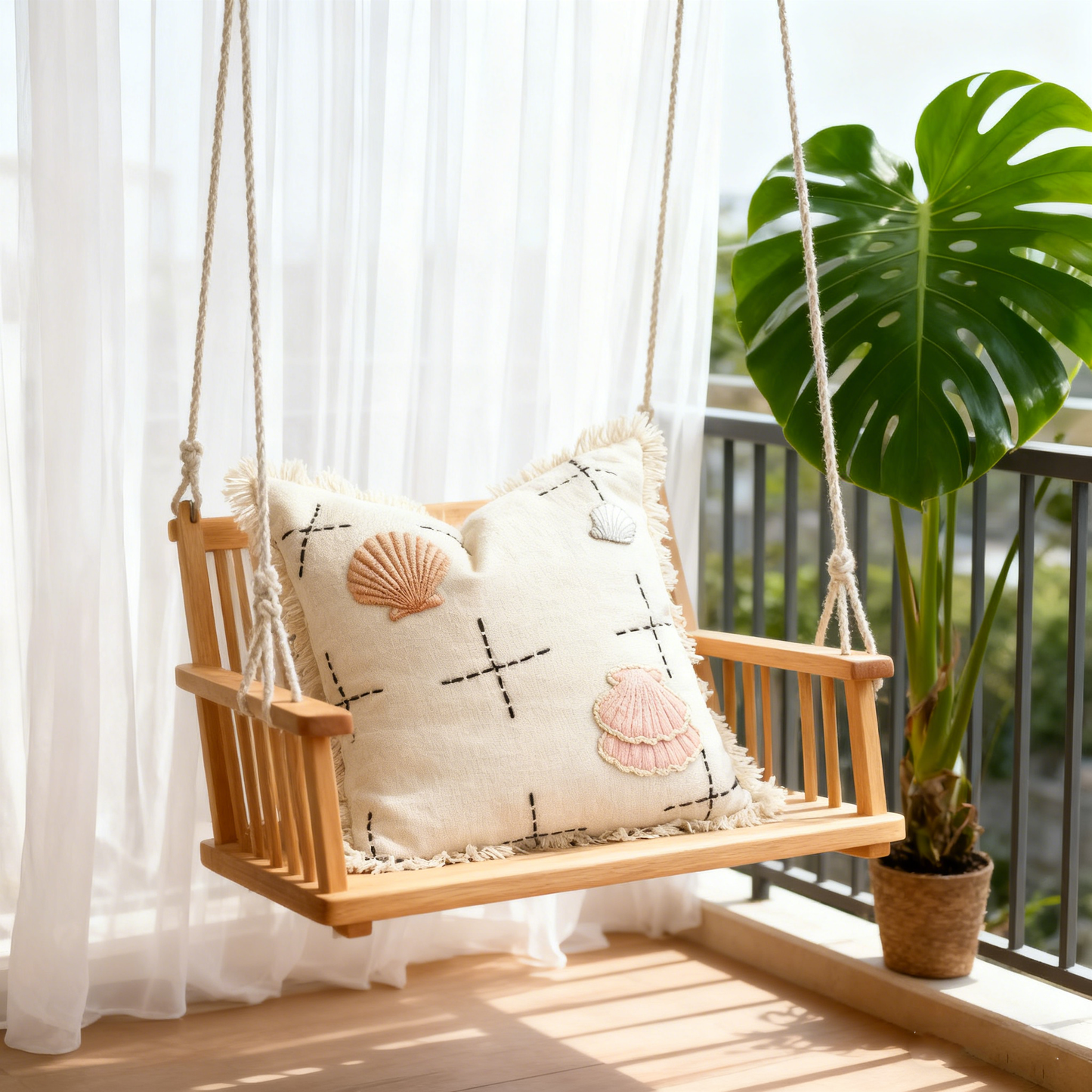 Lalabella Cross-Stitch Seashell Pillowcase - 55cm x 55cm