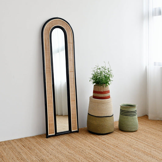 Tulum Rattan Arched Mirror - Black