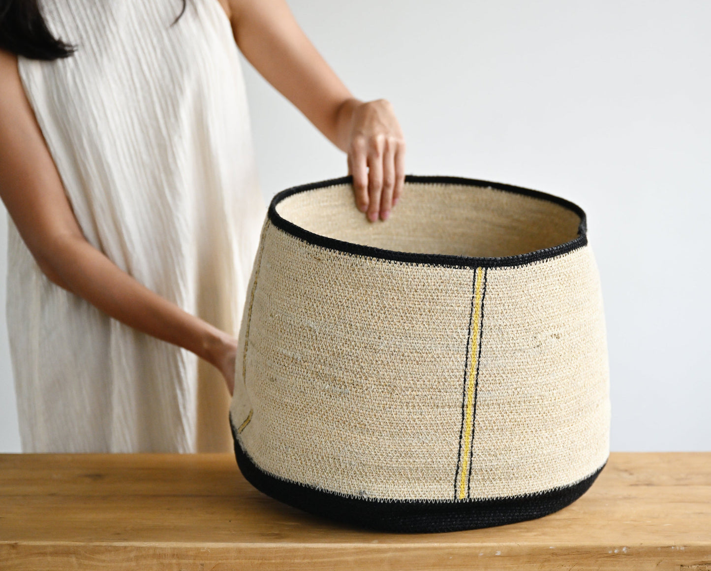 Lavasa Woven Basket with Yellow Stripes