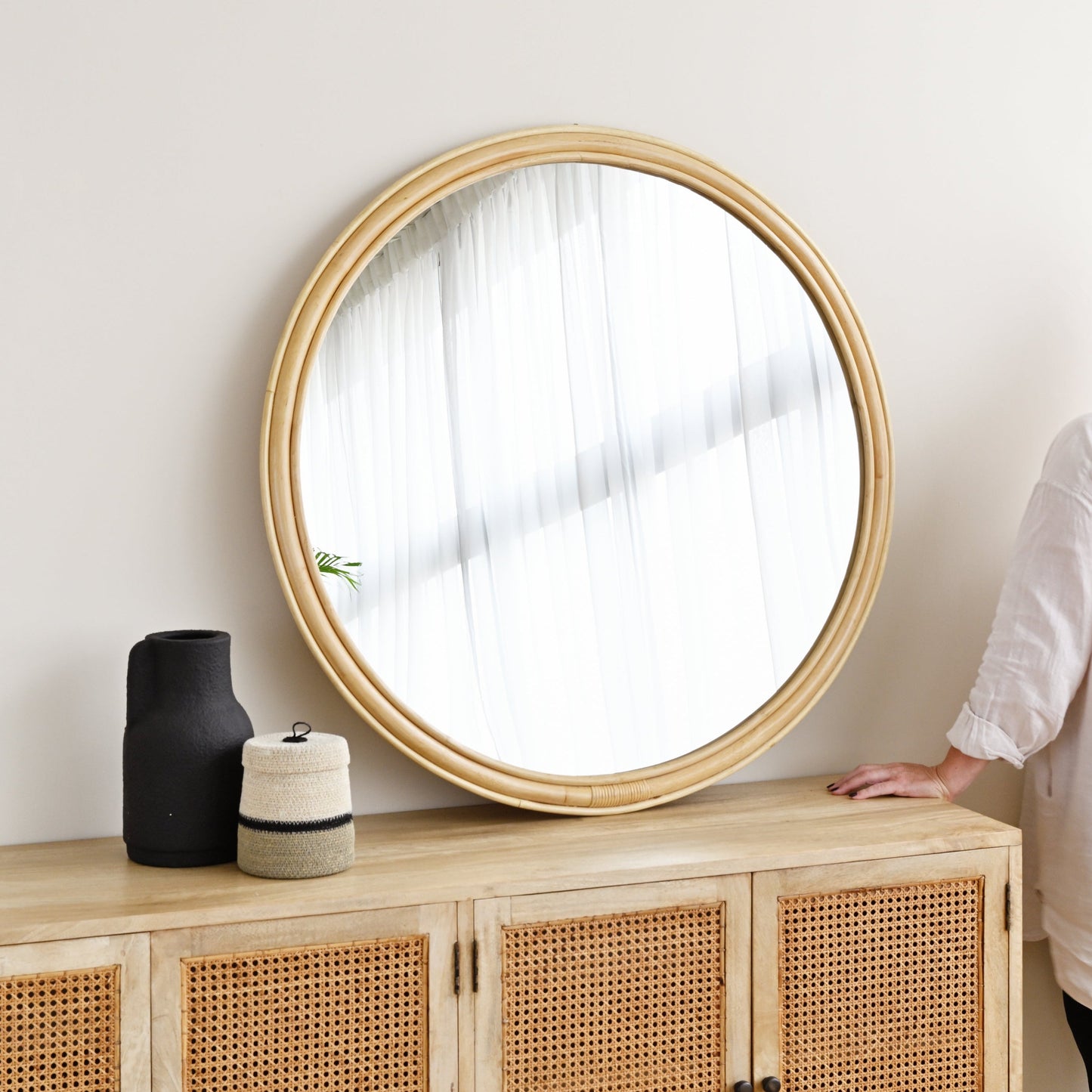 Natural Round Rattan Mirror