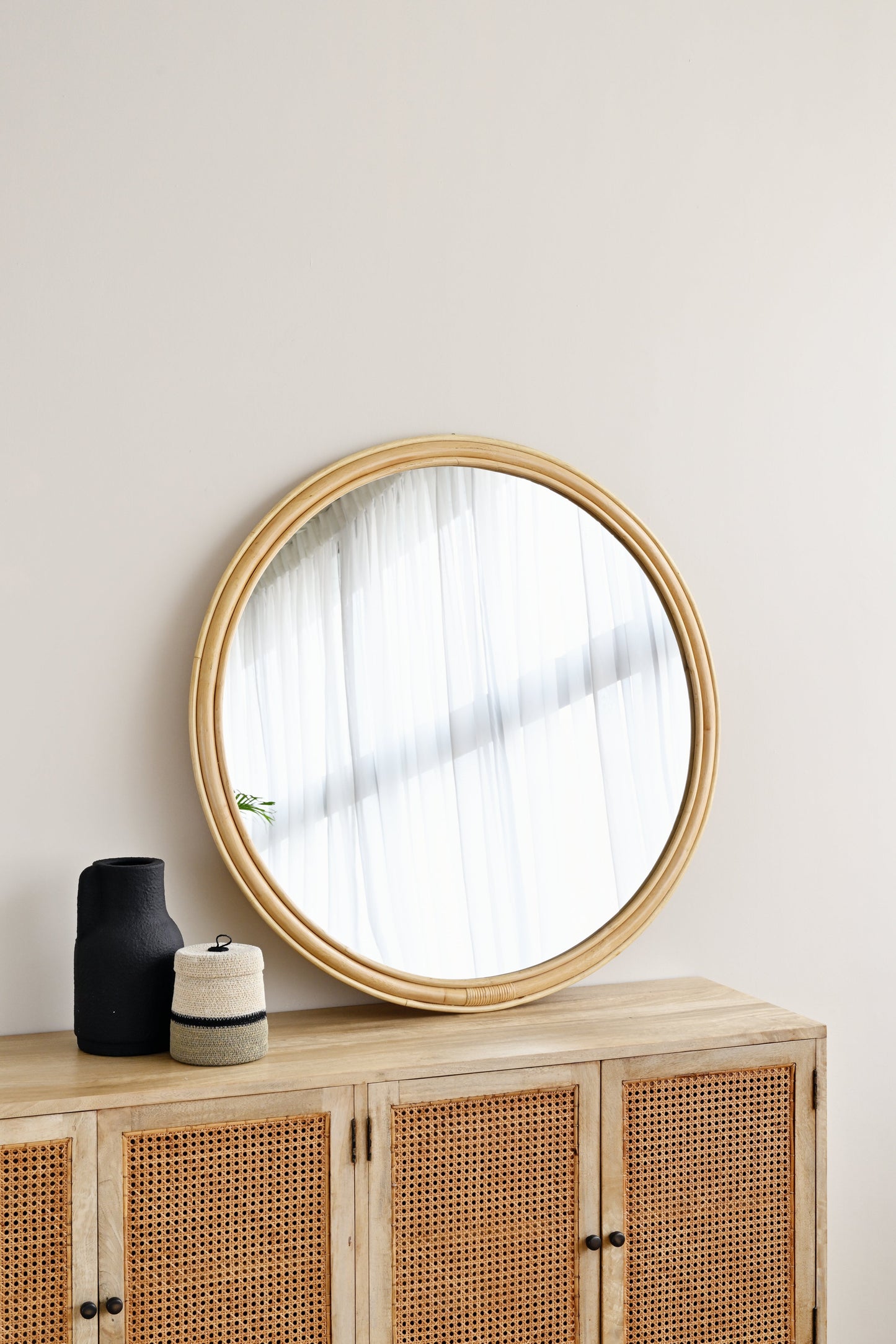 Natural Round Rattan Mirror