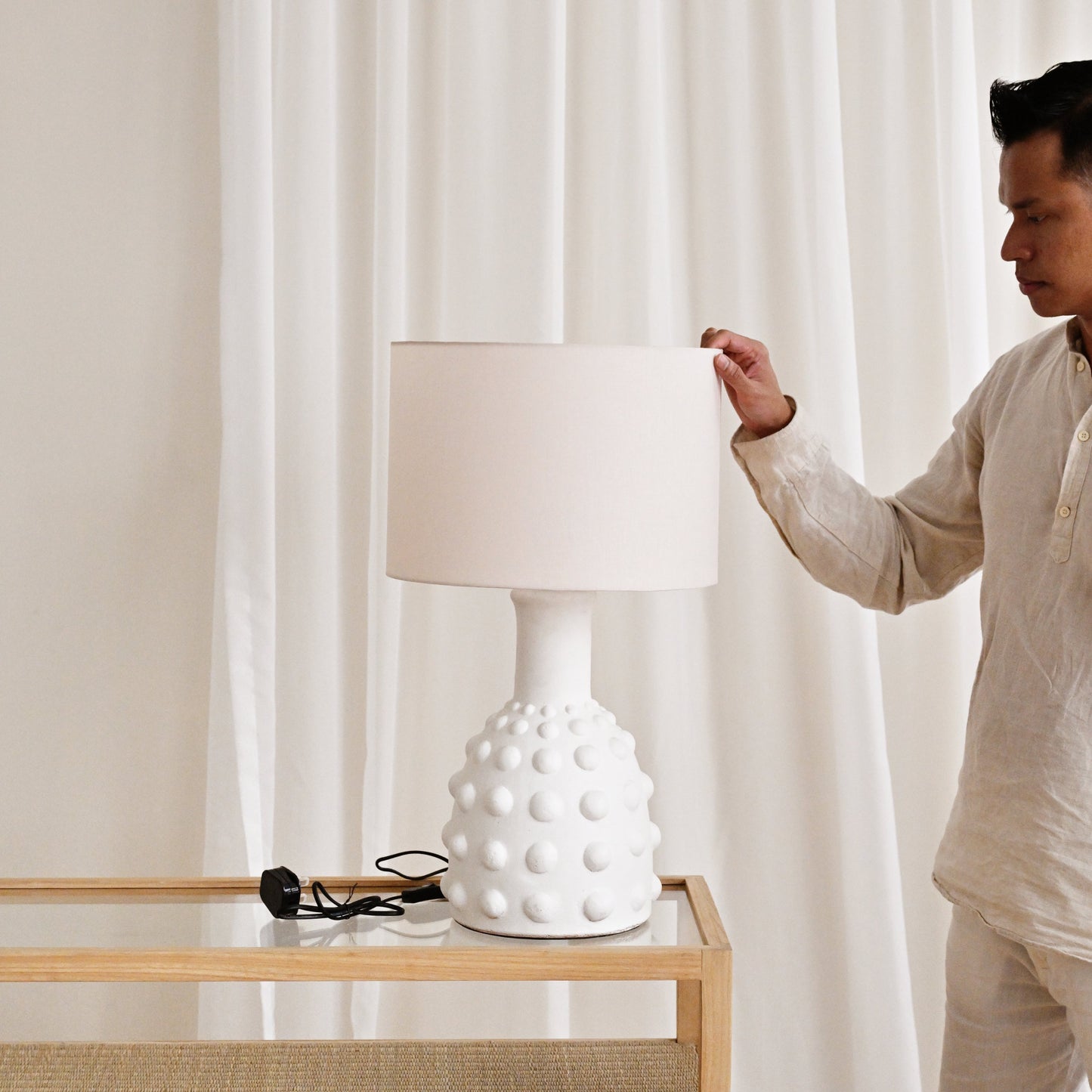 White Dots Terracotta Table Lamp