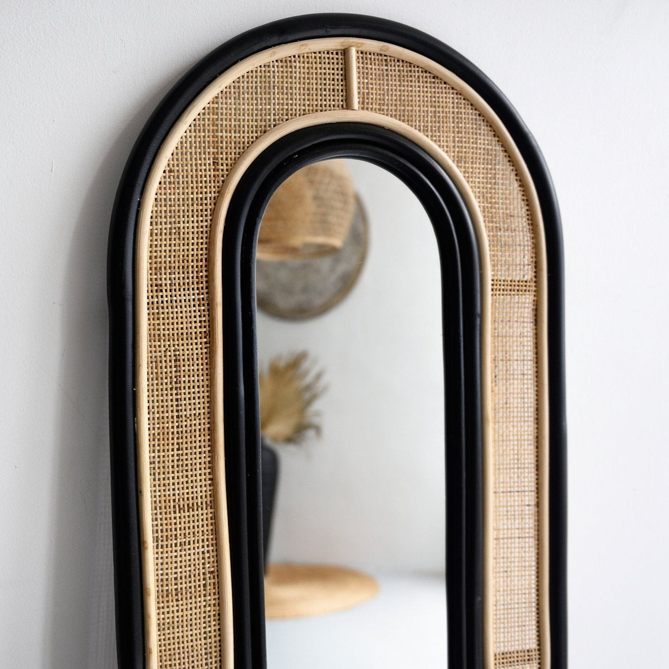 Tulum Rattan Arched Mirror - Black